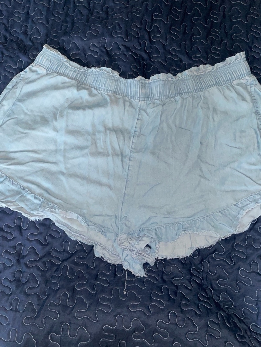 aerie Light Blue High Waist Ruffle Hem Shorts
